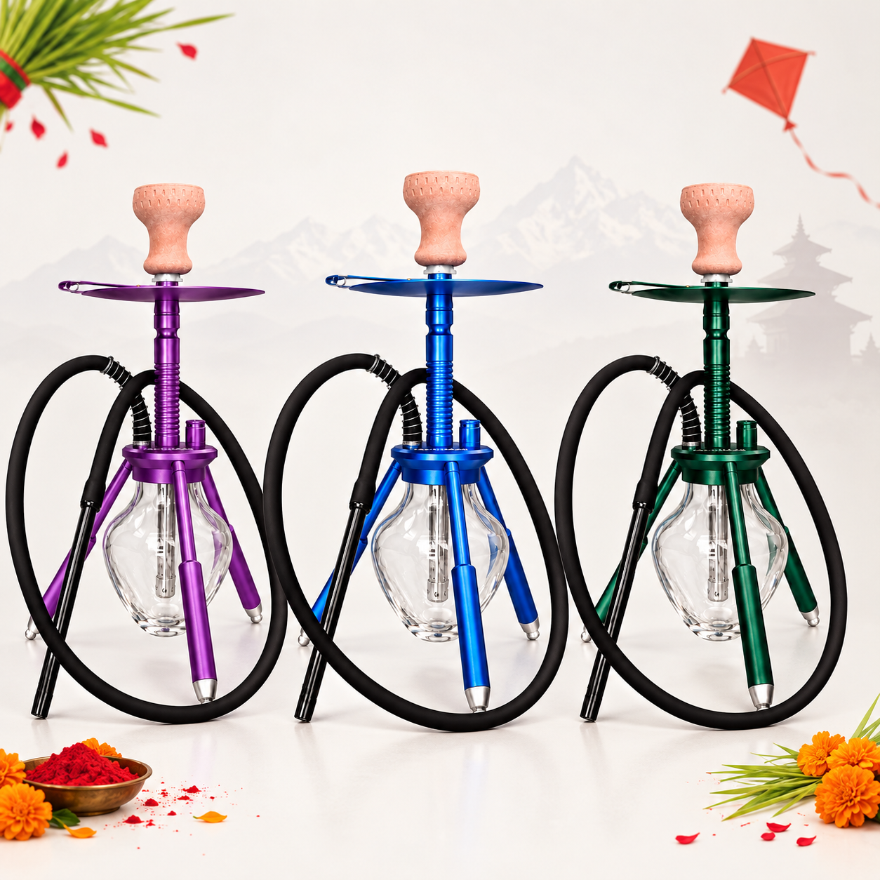 AL-KHAAS "TRIPOD" HOOKAH – Premium Aluminium Shisha with Glass Base & 3-Leg Stand | Cloud hookah with cloud set